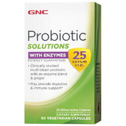 Gnc Probiotic Solutions With Enzymes, Probiotic Cu Enzime Digestive 25 Miliarde Cfu, 60 Cps