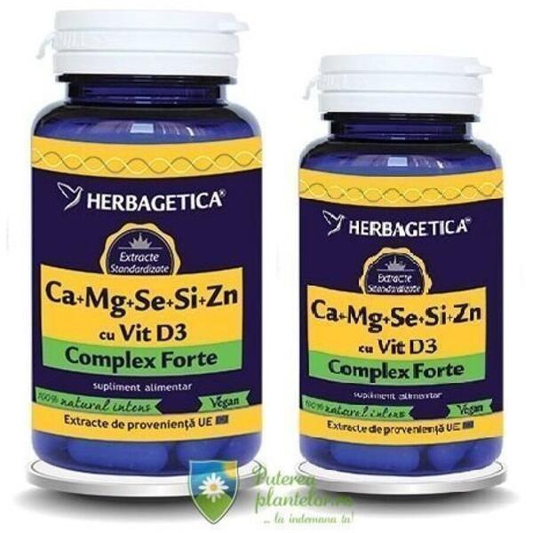 Herbagetica Ca+Mg+Se+Si+Zn cu Vit. D3 Complex Forte 60 cps + 10 cps Cadou