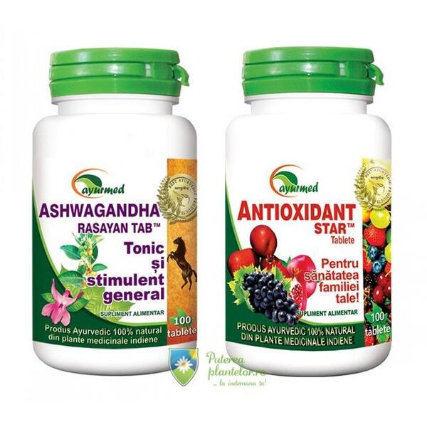 Ayurmed Ashwagandha 100 tb + Antioxidant 100 tb Cadou