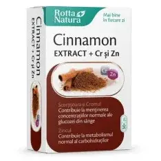 Rotta Natura Cinnamon (scortisoara) extract, Crom si Zinc 30 capsule