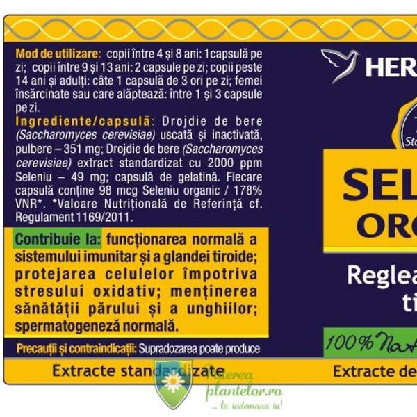Herbagetica Seleniu Organic 60 cps + 30 cps Cadou