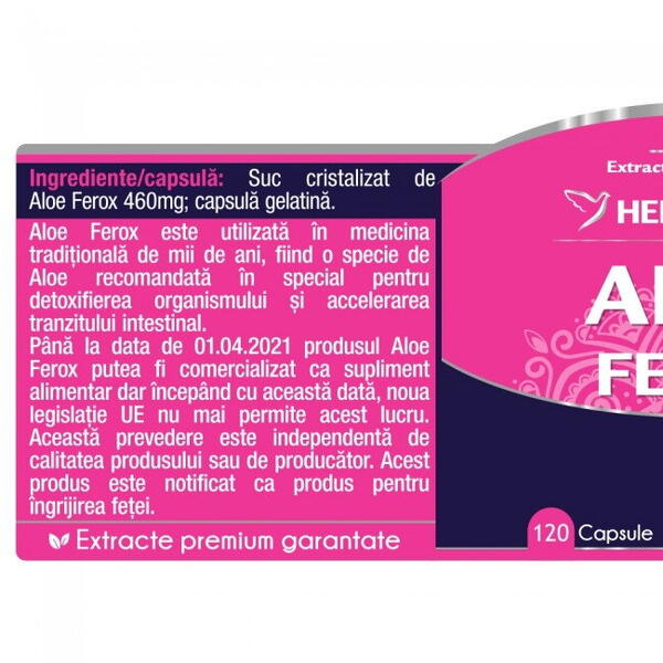 Herbagetica Aloe Ferox 120 capsule ( Produs uz cosmetic)