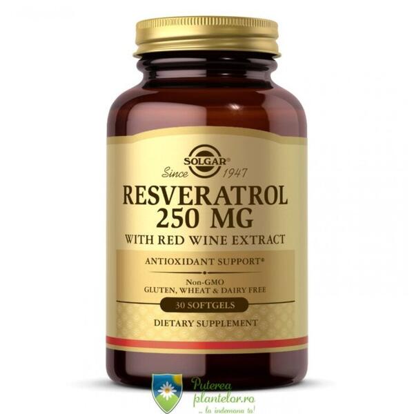 Solgar Resveratrol 250mg cu extract de vin rosu 30 capsule moi