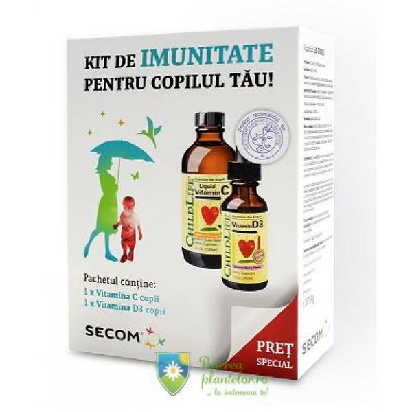 Secom Kit imunitate copii Vit C 250mg 118.50 ml + Vit D3 29.60 ml