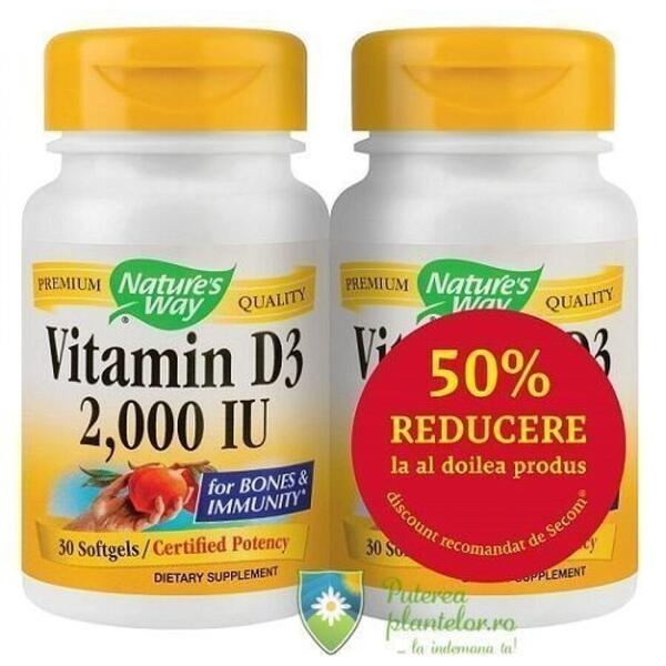 Vitamin D3 2000UI Adulti 30 cps 1+1/2 Gratis Secom
