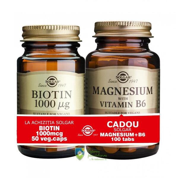 Solgar Biotin 1000mcg 50 cps veg + Magnesium cu B6 100 tb Pachet