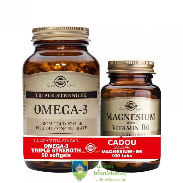 Solgar Omega 3 Triple Strength 50 cps + Magnesium + B6 100 tb Gratis