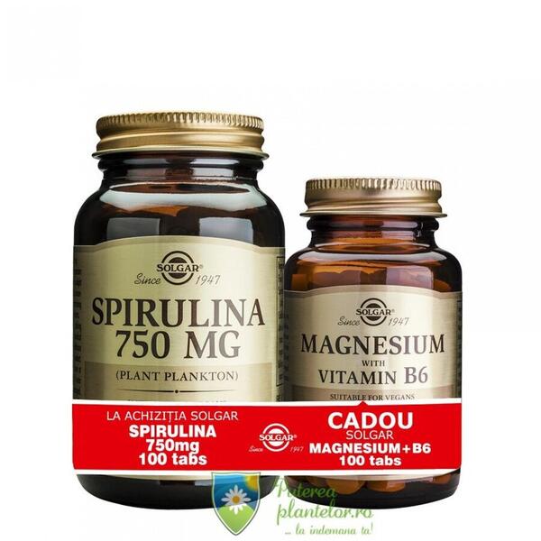 Solgar Spirulina 750mg 100 tb + Magnesium + B6 100 tb Gratis
