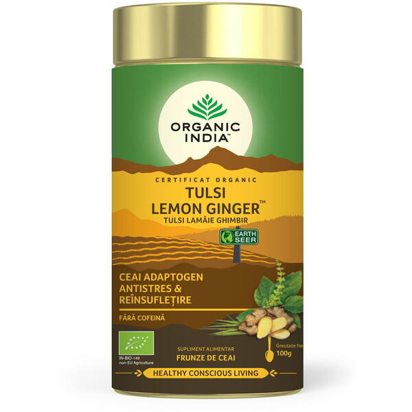 Organic India Ceai Tulsi (Busuioc Sfant) cu Lamaie si Ghimbir 100 gr