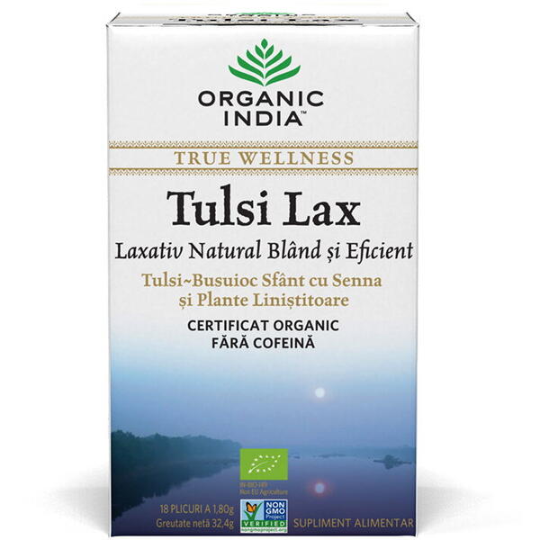 Organic India Ceai Tulsi Lax (Busuioc Sfant) Laxativ Natural cu Senna 18 plicuri