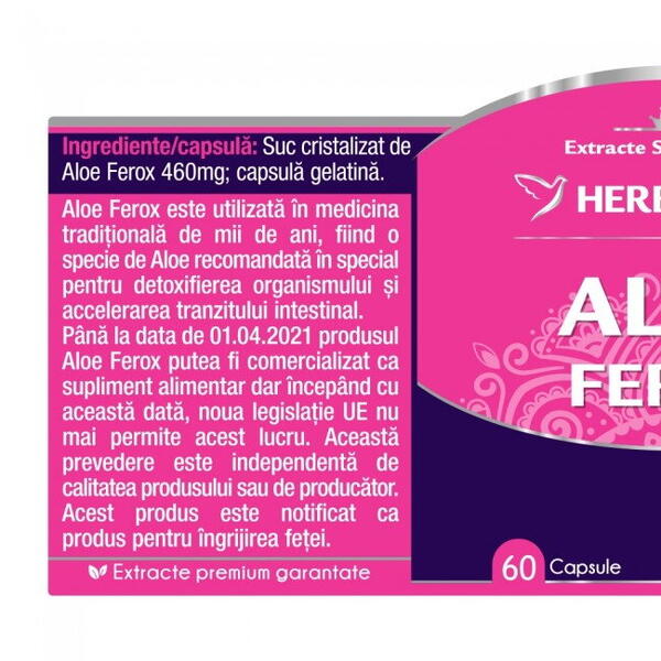 Herbagetica Aloe Ferox 60 capsule - (Produs uz cosmetic)